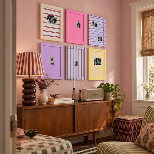 Colorful Picture Frame, Dopamine Decor Rainbow Photo Frame with Patterned Mat, Preppy Pastel Wall Art Frame, Striped & Gingham Picture Frame, Aesthetic Room Decor Framzoo
