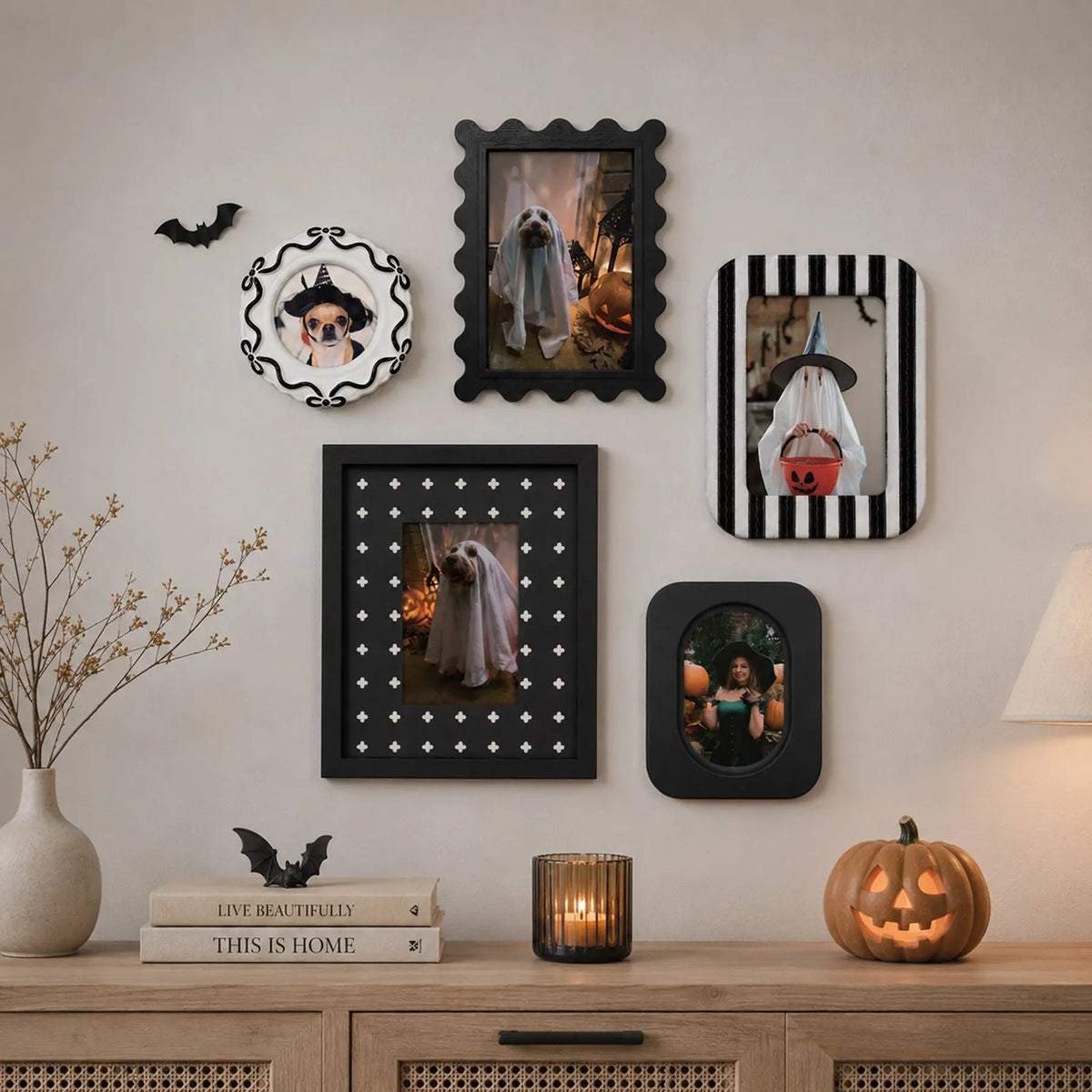 Halloween Picture Frame Set of 5 (4X4/4X6/5X7/7X9) , Vintage Spooky Gallery Wall Frames, Black Halloween Photo Frames Framzoo