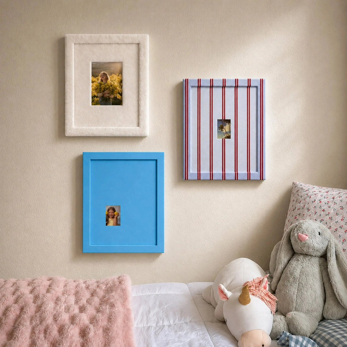 Cream Velvet Stripe Photo Frame (5x7in/2.5x3.5in) , French Country Wall Decor Framzoo