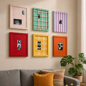 Eclectic Gallery Wall Frame Set – 6 Vintage Plaid Stripe Photo Frames-Photo paper size(2x1.5*4/2.5x3.5/5x7) Framzoo