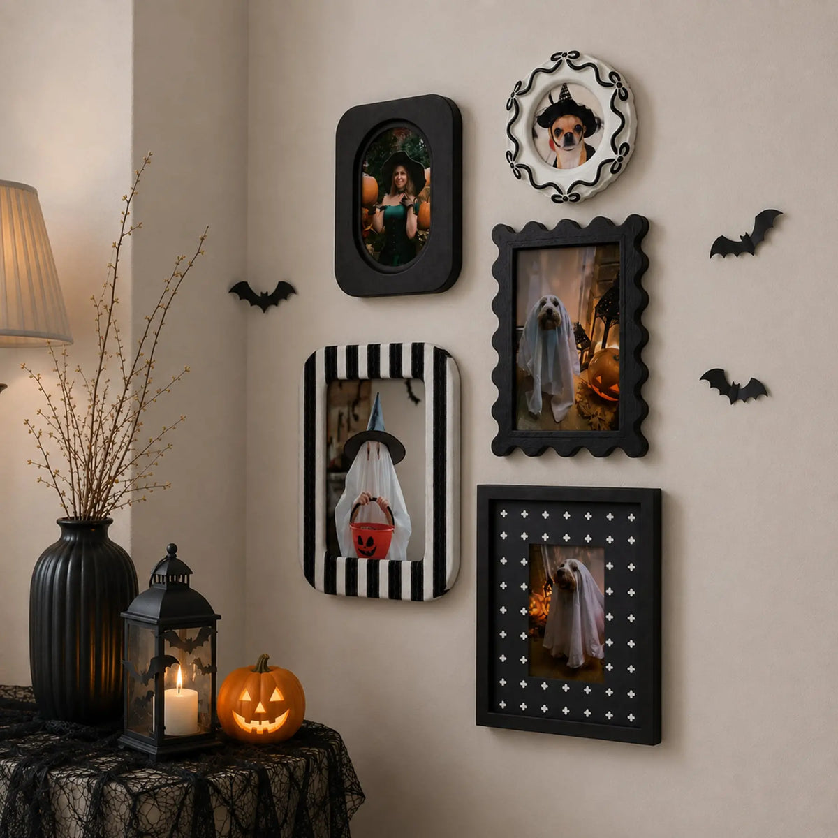 Halloween Picture Frame Set of 5 (4X4/4X6/5X7/7X9) , Vintage Spooky Gallery Wall Frames, Black Halloween Photo Frames Framzoo