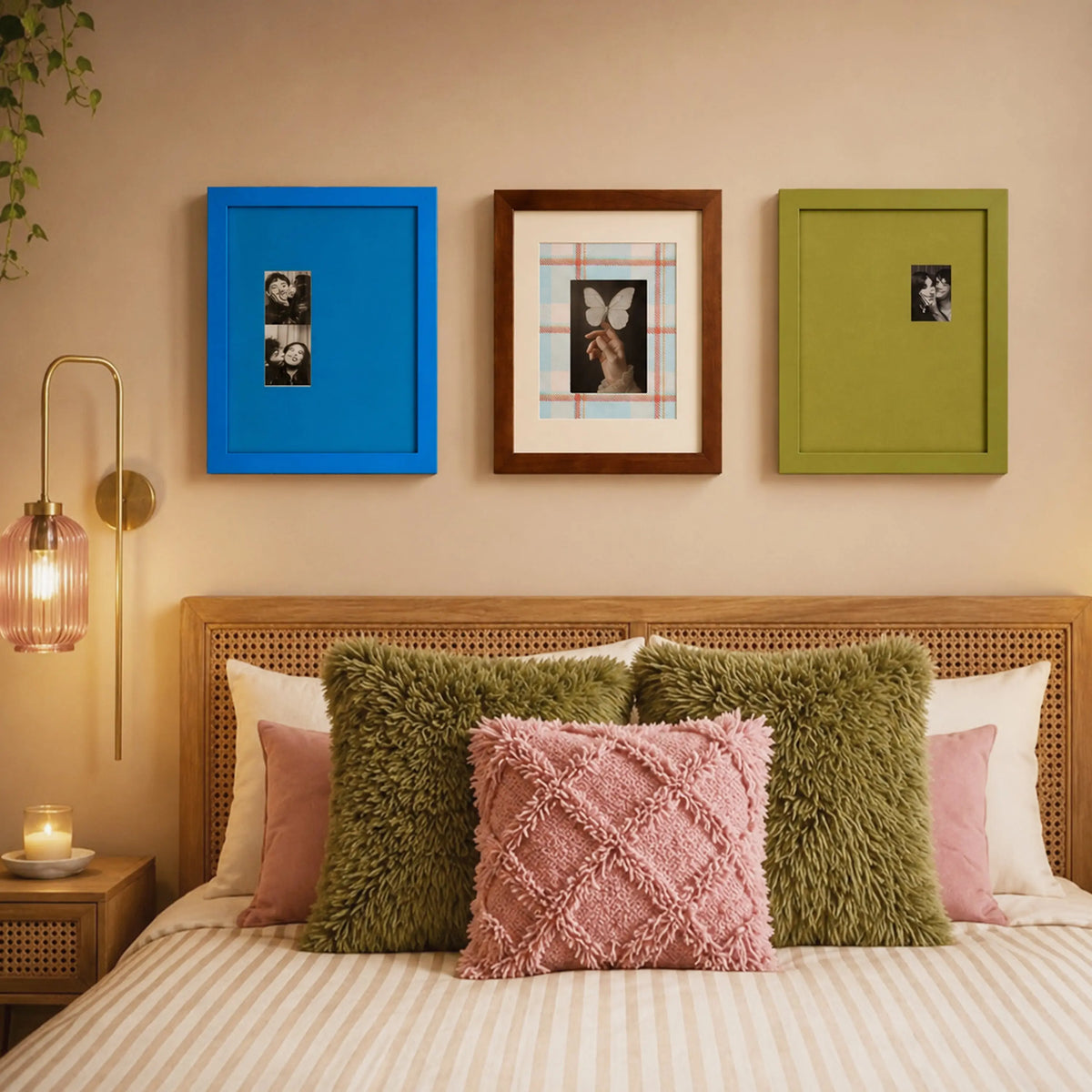 Wood Picture Frame with Plaid Mat (2.5x3.5in/5x7in/2x6in) , Mid Century Modern Wall Art Decor Framzoo