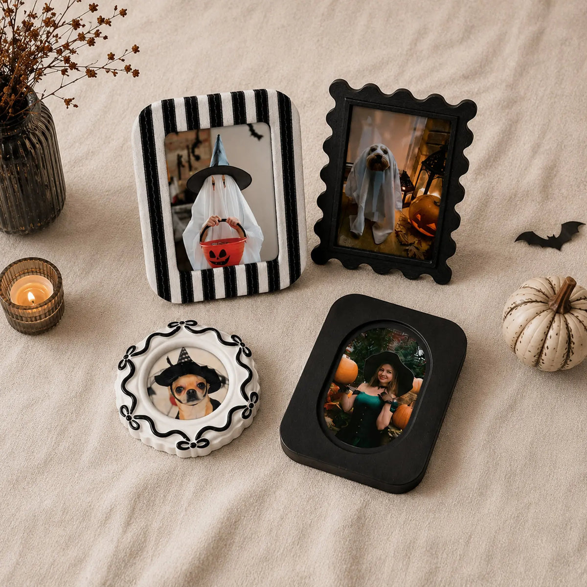 Halloween Picture Frame Set of 5 (4X4/4X6/5X7/7X9) , Vintage Spooky Gallery Wall Frames, Black Halloween Photo Frames Framzoo