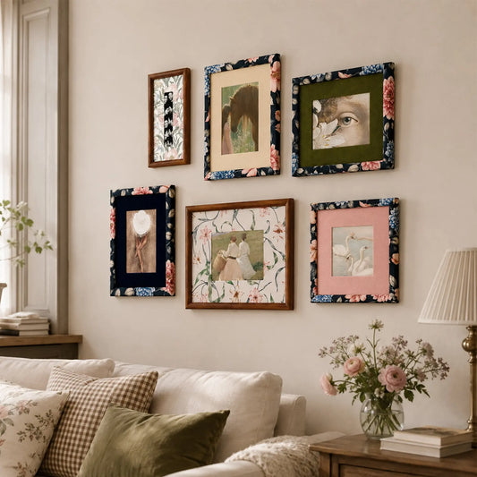 Floral Fabric Gallery Wall Frame Set(6x6/6x8/5x7/2x8) | 6 Vintage Picture Frames | Victorian Art Frames | Eclectic Photo Frames Framzoo