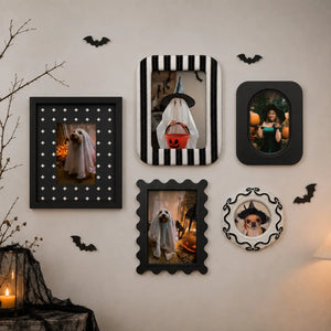 Halloween Picture Frame Set of 5 (4X4/4X6/5X7/7X9) , Vintage Spooky Gallery Wall Frames, Black Halloween Photo Frames Framzoo