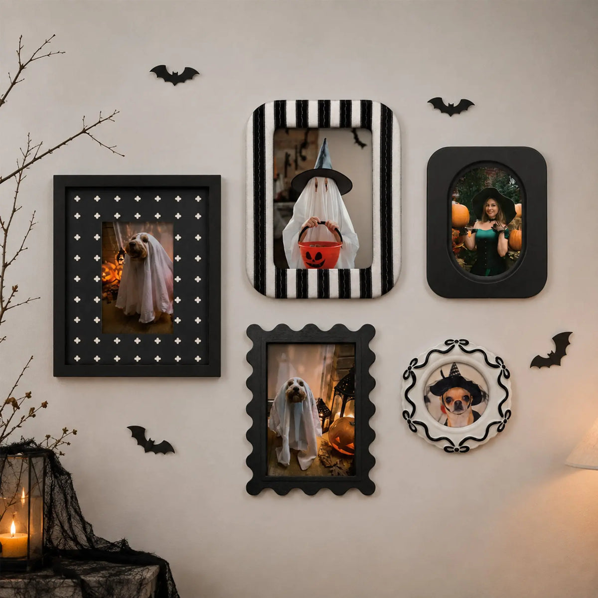 Halloween Picture Frame Set of 5 (4X4/4X6/5X7/7X9) , Vintage Spooky Gallery Wall Frames, Black Halloween Photo Frames Framzoo