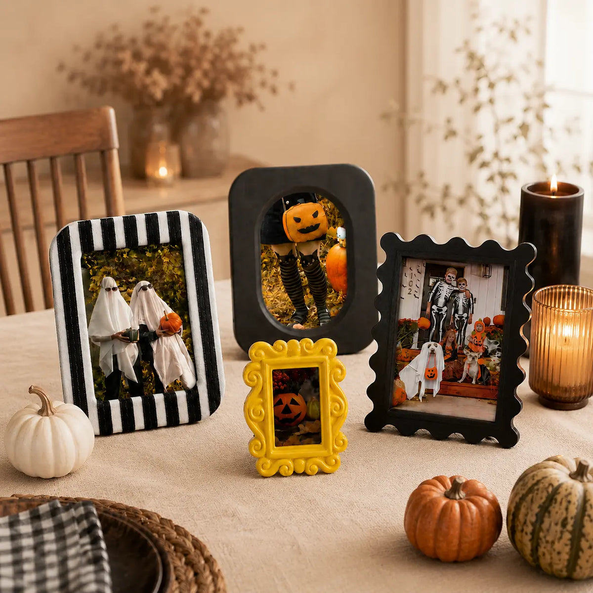 Statement Picture Frames Set of 4 | Black Yellow Stripe Frames | Eclectic Gallery Wall Decor | 5x7 4x6 Framzoo