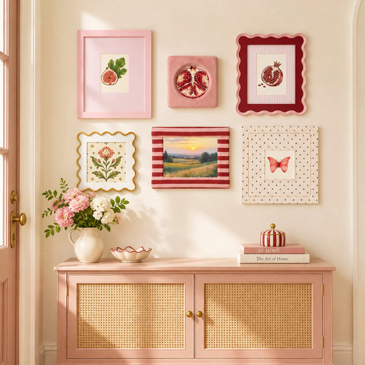 Pink & Burgundy Gallery Wall Set of 6, Cottagecore Picture Frames, Romantic Red Photo Frames, Eclectic Aesthetic Room Decor Framzoo