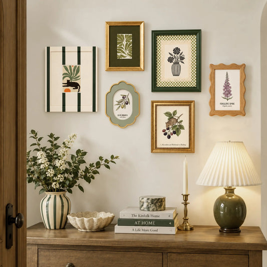 Eclectic Gallery Wall Set of 6, Vintage Picture Frames with Botanical & Animal Art Prints, Mixed Material & Sizes Art Print Set, Cottagecore Home Decor Framzoo
