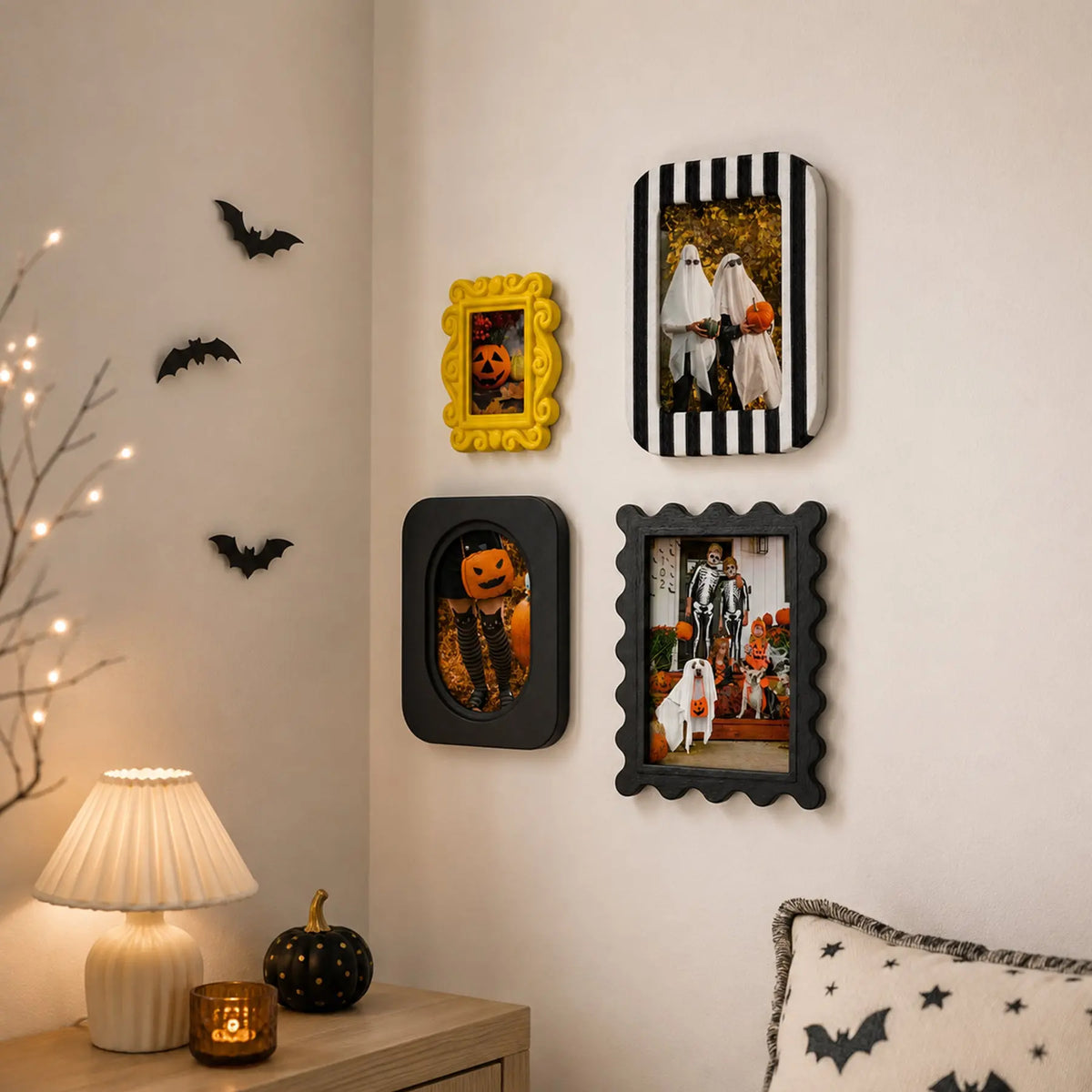 Statement Picture Frames Set of 4 | Black Yellow Stripe Frames | Eclectic Gallery Wall Decor | 5x7 4x6 Framzoo