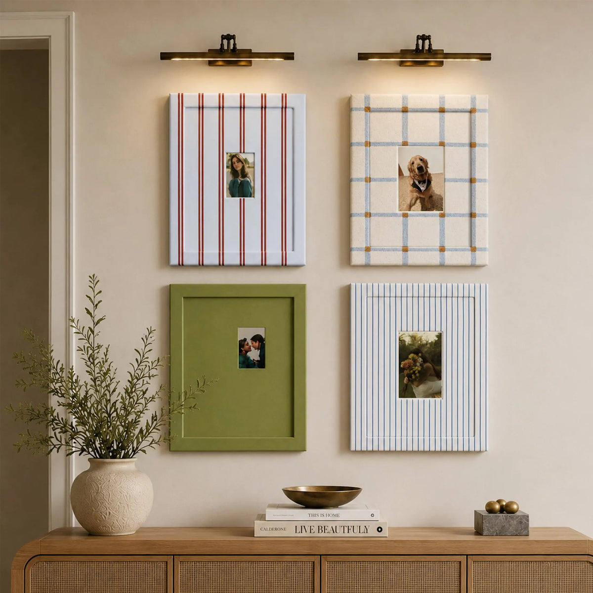 Rainbow Picture Frame Set of 4 | Striped Checkered Wall Frames | Sage Green Blue Red Cream Gallery Wall | Modern Farmhouse Photo Frames | Colorful Home Wall Art Display Framzoo