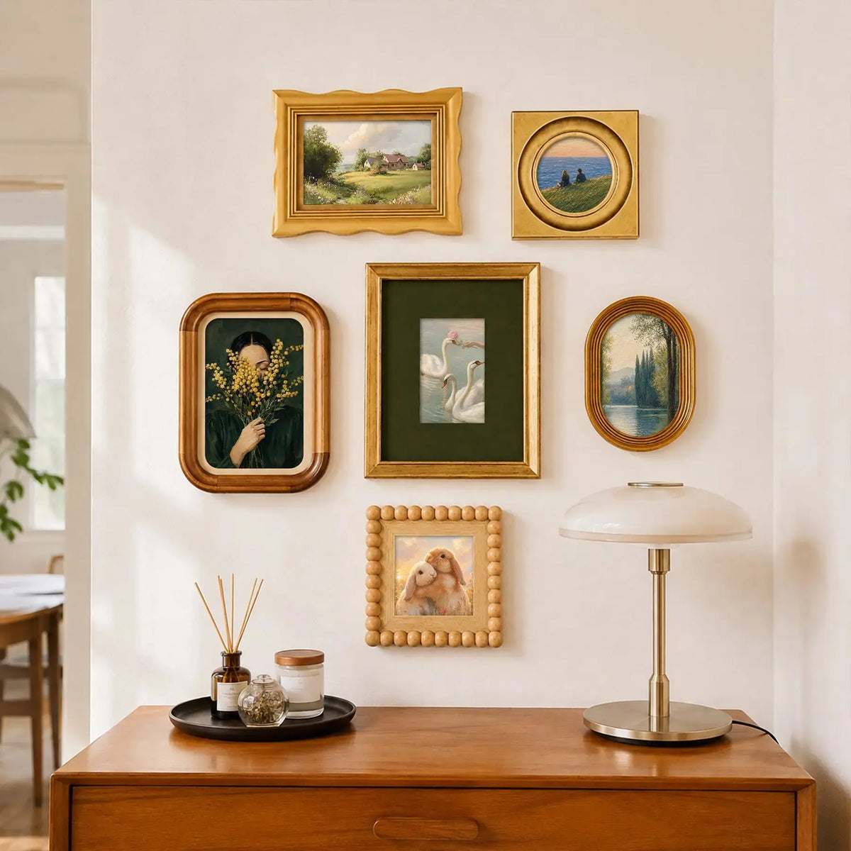 Warm Wood Tone Vintage Picture Frame Set of 6(4X4/4X6/5X7/8X10), Classic Gold Brown Gallery Wall Frames, French Country Wooden Frame Collage Framzoo