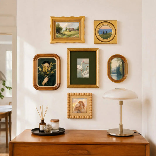 Warm Wood Tone Vintage Picture Frame Set of 6(4X4/4X6/5X7/8X10), Classic Gold Brown Gallery Wall Frames, French Country Wooden Frame Collage Framzoo