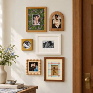 Picture Frame Set of 6 for Gallery Wall, Mixed Wood, Beaded & Velvet Photo Frames, Family Photo Display, Modern Boho Home Decor Framzoo
