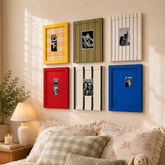 Rainbow Picture Frame Set of 6 | Colorful Striped Wall Frames | Bright Yellow Red Blue Gallery Wall | Modern Playful Photo Frames | Kids Room Nursery Decor Framzoo