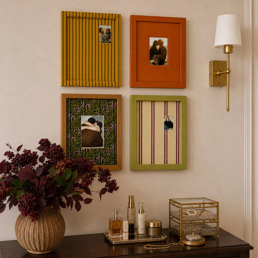 Eclectic Rainbow Picture Frame with Patterned Mat Board, Vintage Striped & Floral Photo Frames, Unique Wall Decor Gift, 2.5x3.5 5x7 Framzoo