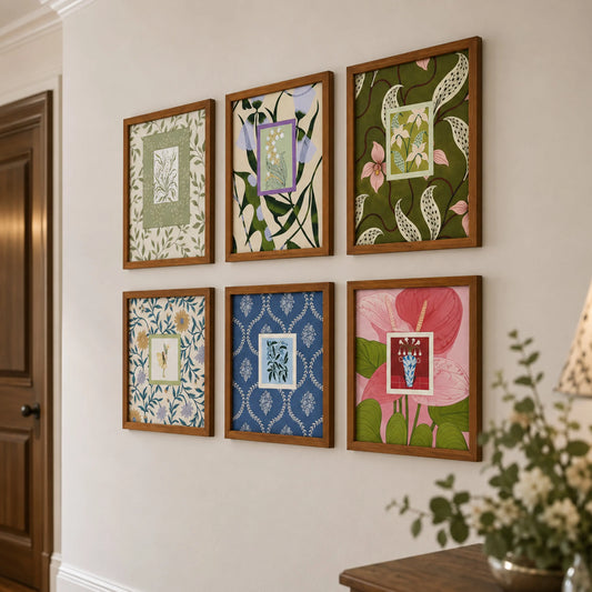 Botanical Gallery Wall Set, Framed Vintage Floral Art Prints, Wood Picture Frame Collage, Greenery Wall Decor, Living Room Home Decor Framzoo