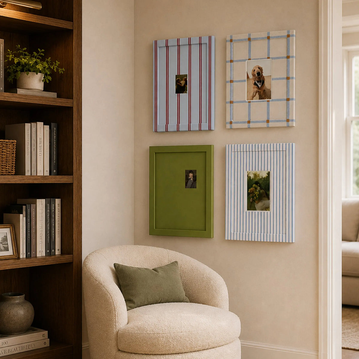 Rainbow Picture Frame Set of 4 | Striped Checkered Wall Frames | Sage Green Blue Red Cream Gallery Wall | Modern Farmhouse Photo Frames | Colorful Home Wall Art Display Framzoo