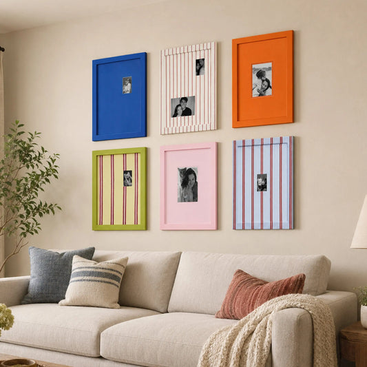 Rainbow Picture Frame Set of 6 | Colorful Striped Multi Photo Display | Bright Blue Pink Orange Gallery Wall | Modern Kids Room Frames | Clip Photo Holder Wall Art | Vibrant Home Decor Framzoo