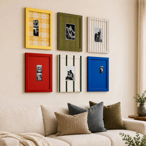 Rainbow Picture Frame Set of 6 | Colorful Striped Wall Frames | Bright Yellow Red Blue Gallery Wall | Modern Playful Photo Frames | Kids Room Nursery Decor Framzoo