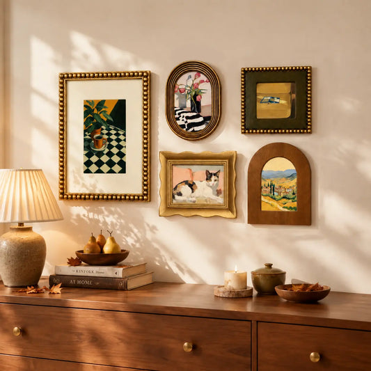 Fall Picture Frame, Vintage Gold Beaded Photo Frame, Dark Academia Wall Decor, Arch & Wavy Frame Set, Cozy Autumn Home Decor, Gift Framzoo
