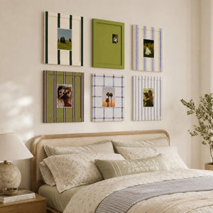 Rainbow Picture Frame Set of 6 | Fabric Wrapped Striped Frames | Olive Green Cream Blue Gallery Wall | Modern Farmhouse Photo Frames | Textured Home Wall Art Display Framzoo