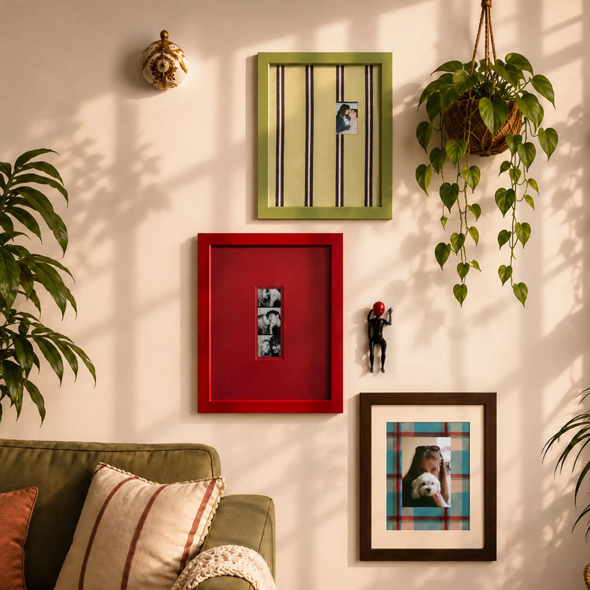 Retro Colorful Picture Frame, Plaid & Striped Photo Frame with Patterned Mat, Photo Booth Strip Frame, Eclectic Wall Decor, Preppy Gift Framzoo