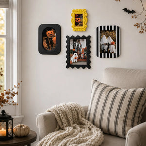 Statement Picture Frames Set of 4 | Black Yellow Stripe Frames | Eclectic Gallery Wall Decor | 5x7 4x6 Framzoo