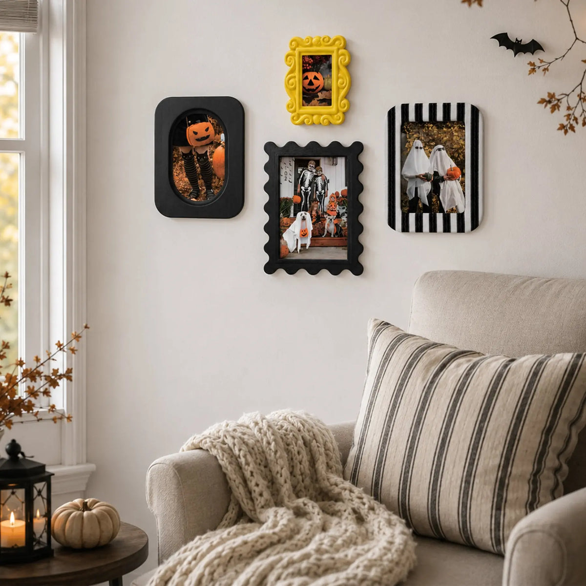 Statement Picture Frames Set of 4 | Black Yellow Stripe Frames | Eclectic Gallery Wall Decor | 5x7 4x6 Framzoo