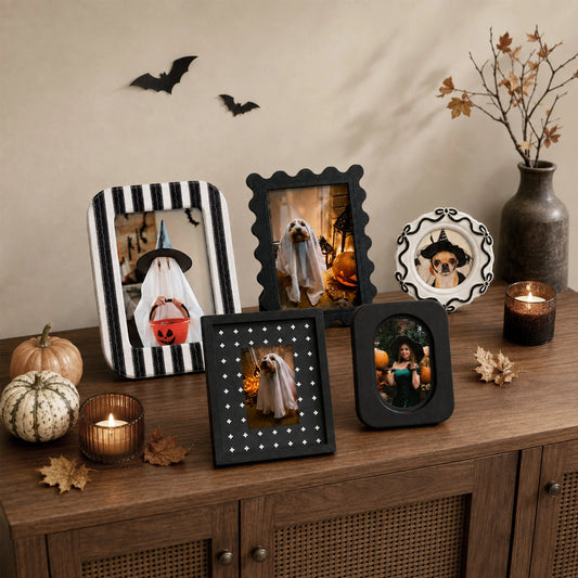 Halloween Picture Frame Set of 5 (4X4/4X6/5X7/7X9) , Vintage Spooky Gallery Wall Frames, Black Halloween Photo Frames Framzoo