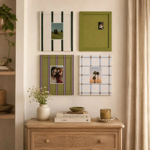 Rainbow Picture Frame Set of 6 | Fabric Wrapped Striped Frames | Olive Green Cream Blue Gallery Wall | Modern Farmhouse Photo Frames | Textured Home Wall Art Display Framzoo
