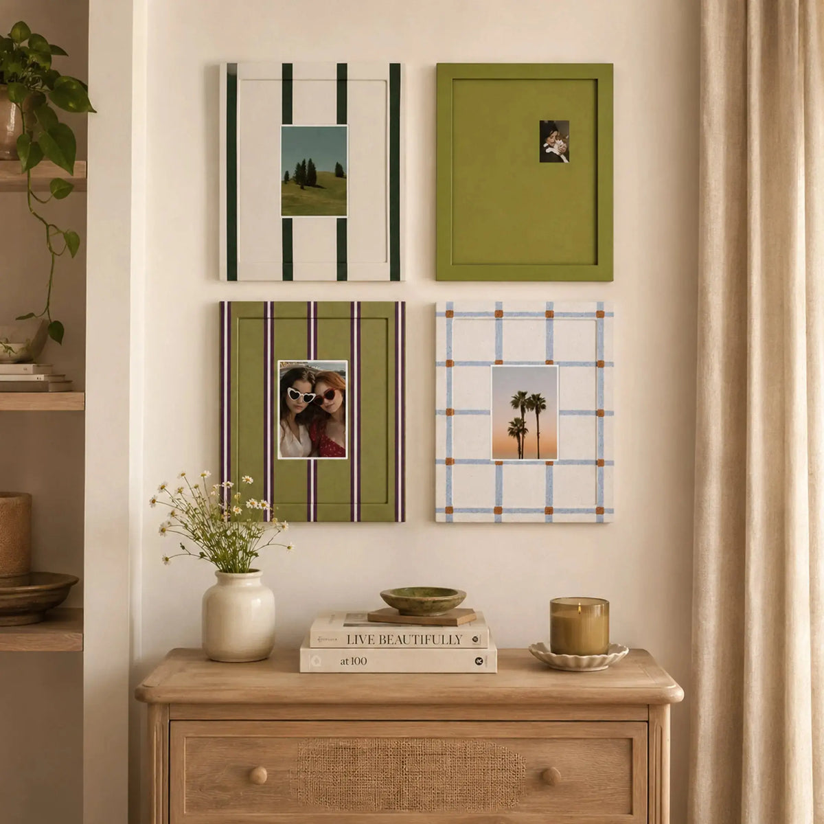 Rainbow Picture Frame Set of 6 | Fabric Wrapped Striped Frames | Olive Green Cream Blue Gallery Wall | Modern Farmhouse Photo Frames | Textured Home Wall Art Display Framzoo