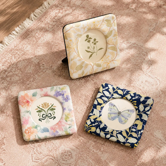 Small Square Floral Photo Frame, (4x4in)  Cottagecore Butterfly Desk Decor, Round Mat Easel Back Framzoo