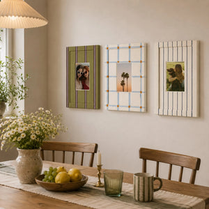 Rainbow Picture Frame Set of 6 | Fabric Wrapped Striped Frames | Olive Green Cream Blue Gallery Wall | Modern Farmhouse Photo Frames | Textured Home Wall Art Display Framzoo