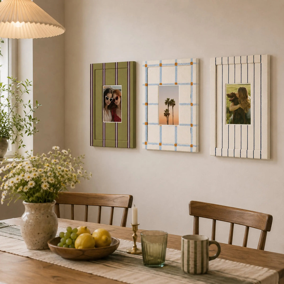 Rainbow Picture Frame Set of 6 | Fabric Wrapped Striped Frames | Olive Green Cream Blue Gallery Wall | Modern Farmhouse Photo Frames | Textured Home Wall Art Display Framzoo
