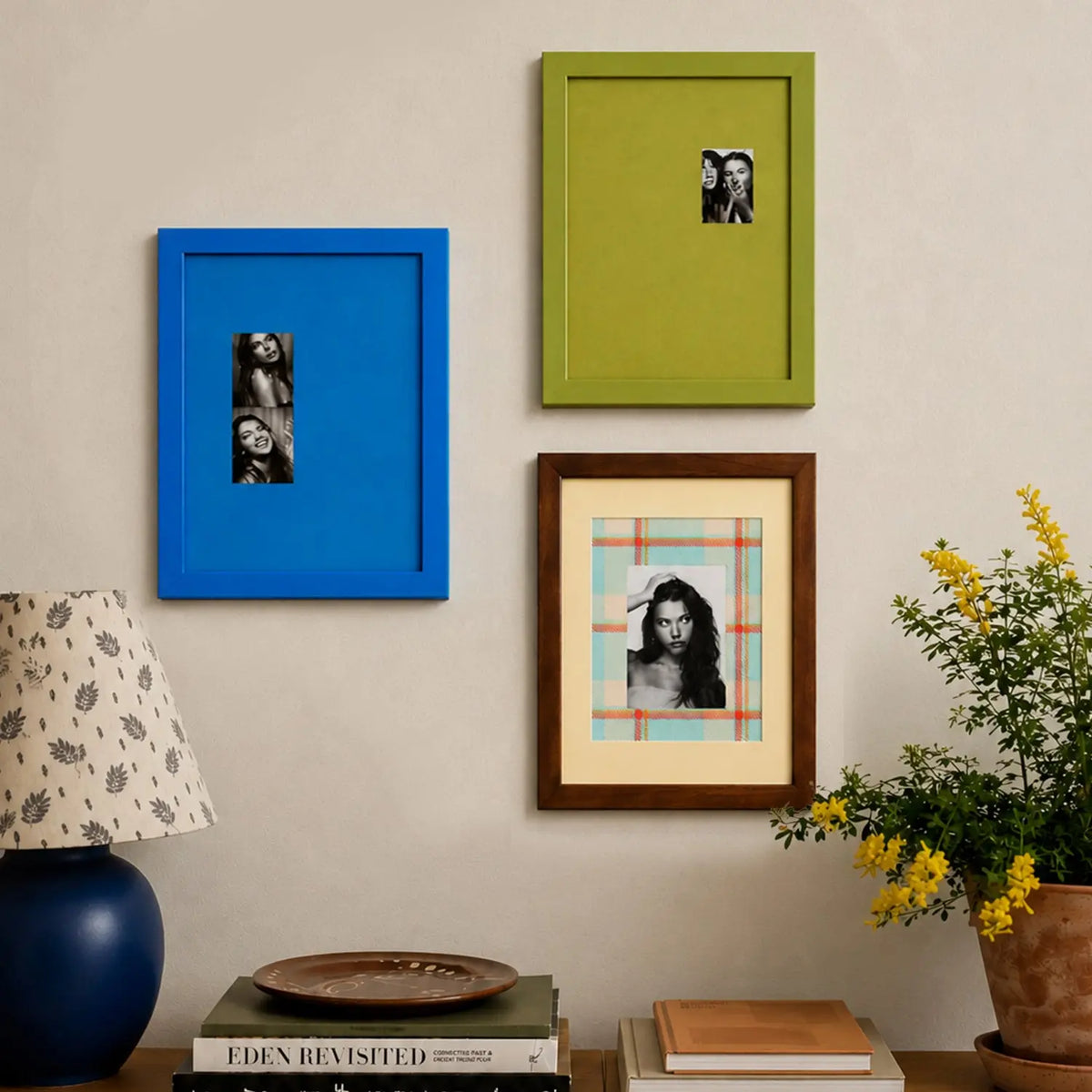 Wood Picture Frame with Plaid Mat (2.5x3.5in/5x7in/2x6in) , Mid Century Modern Wall Art Decor Framzoo