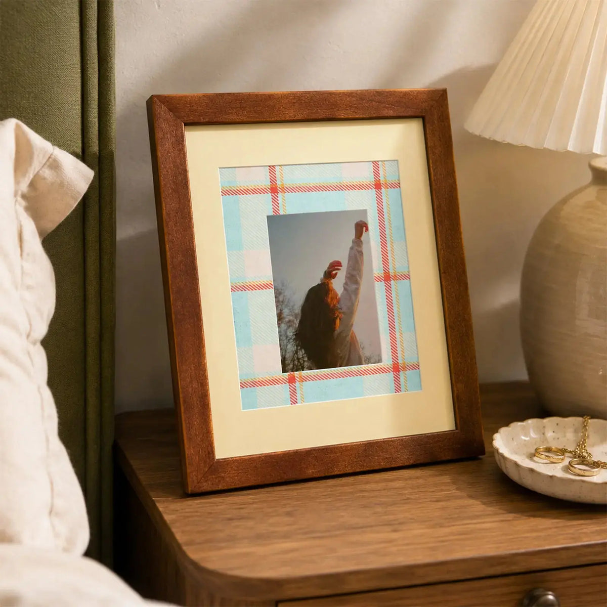 Wood Picture Frame with Plaid Mat (2.5x3.5in/5x7in/2x6in) , Mid Century Modern Wall Art Decor Framzoo