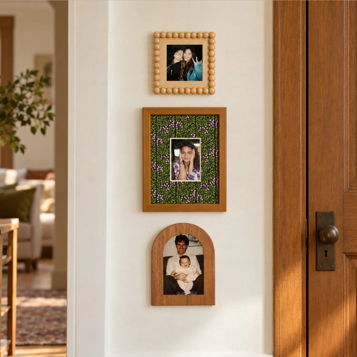 Picture Frame Set of 6 for Gallery Wall, Mixed Wood, Beaded & Velvet Photo Frames, Family Photo Display, Modern Boho Home Decor Framzoo