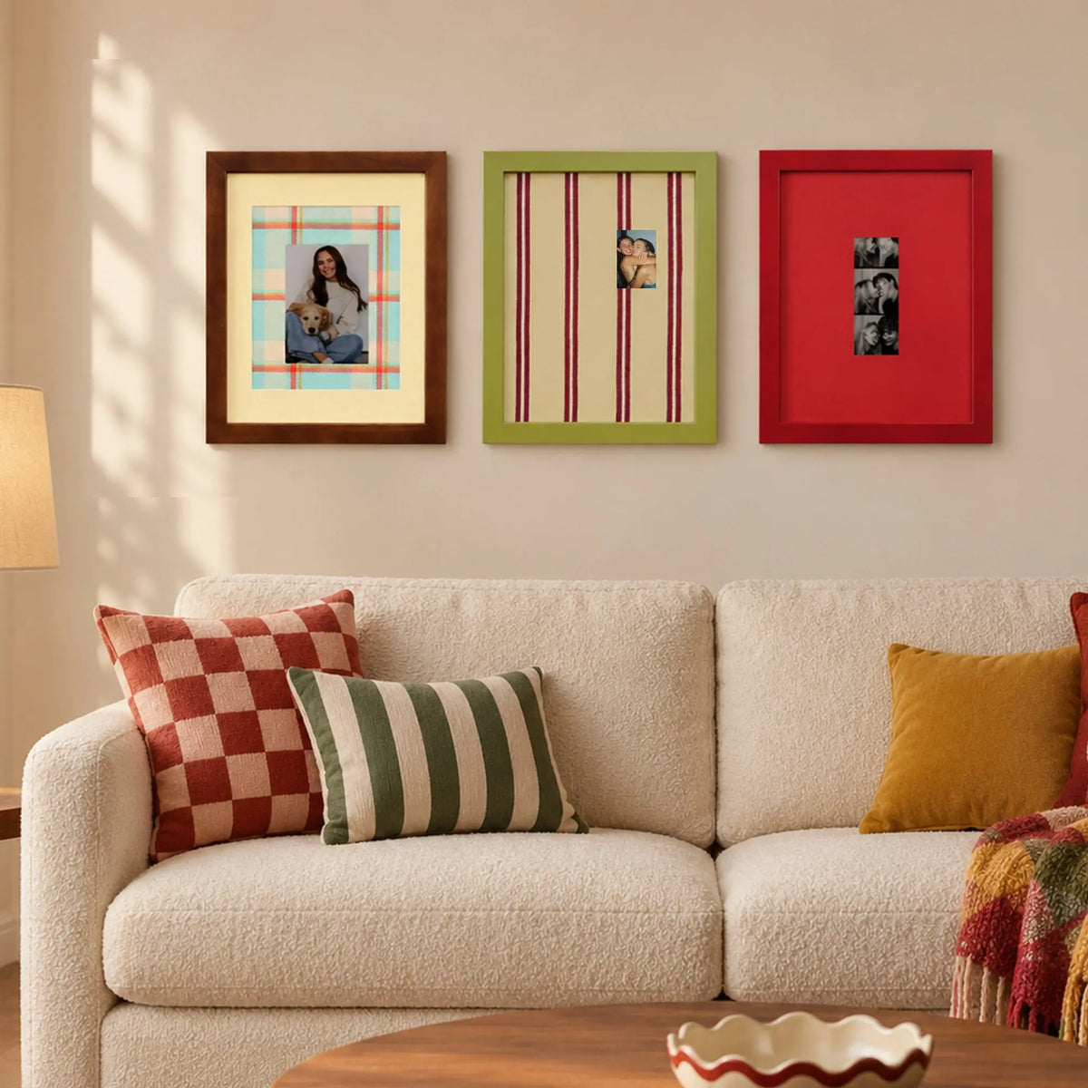 Retro Colorful Picture Frame, Plaid & Striped Photo Frame with Patterned Mat, Photo Booth Strip Frame, Eclectic Wall Decor, Preppy Gift Framzoo