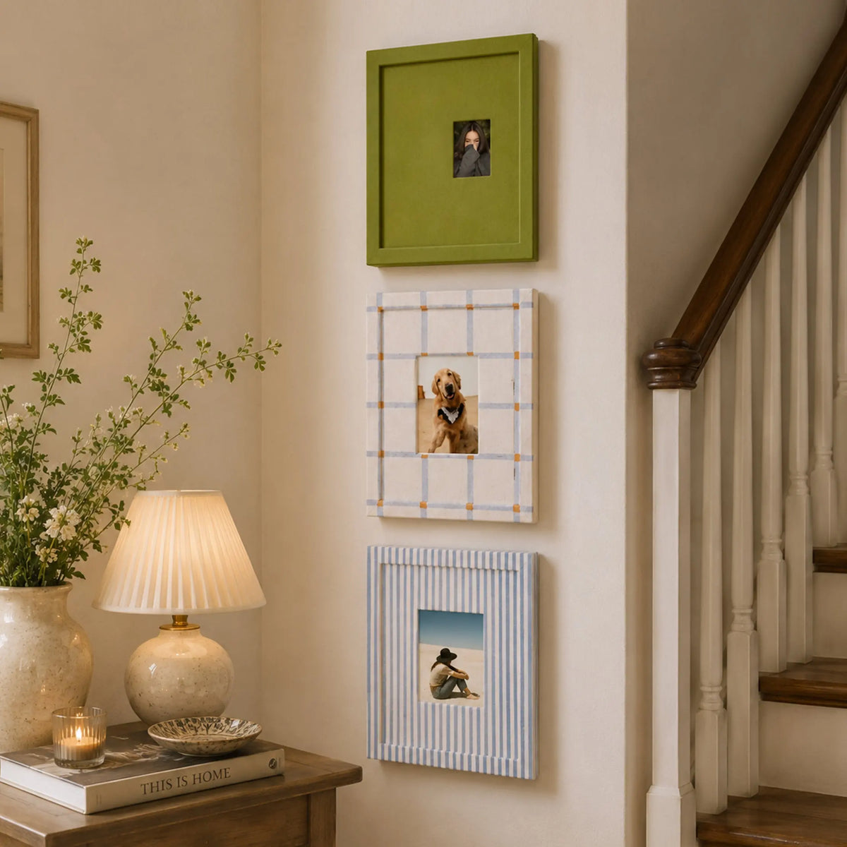 Rainbow Picture Frame Set of 4 | Striped Checkered Wall Frames | Sage Green Blue Red Cream Gallery Wall | Modern Farmhouse Photo Frames | Colorful Home Wall Art Display Framzoo