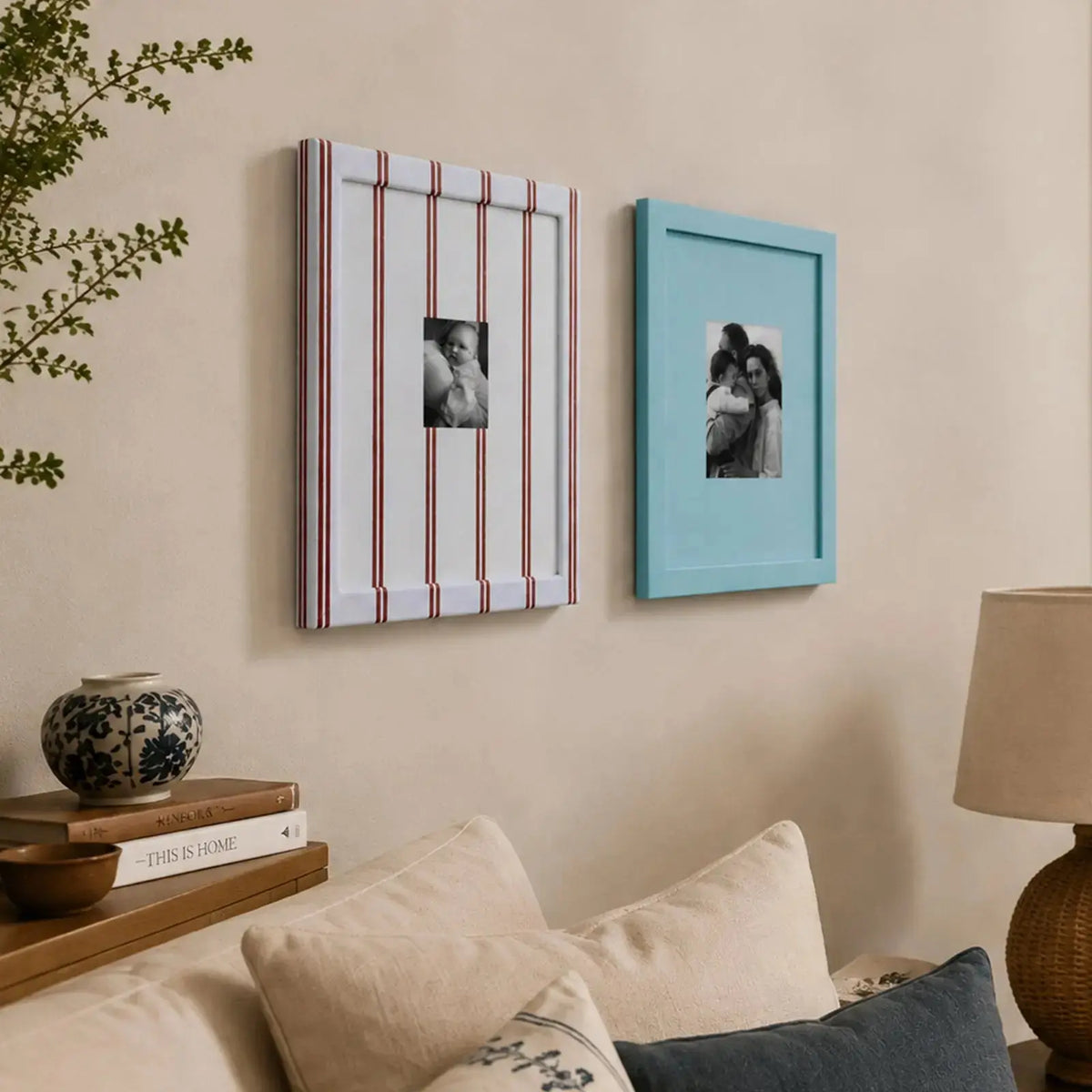 Classic Blue Stripe Picture Frame (2.5x3.5in/5x7in) , Nautical Preppy Nursery Decor Framzoo