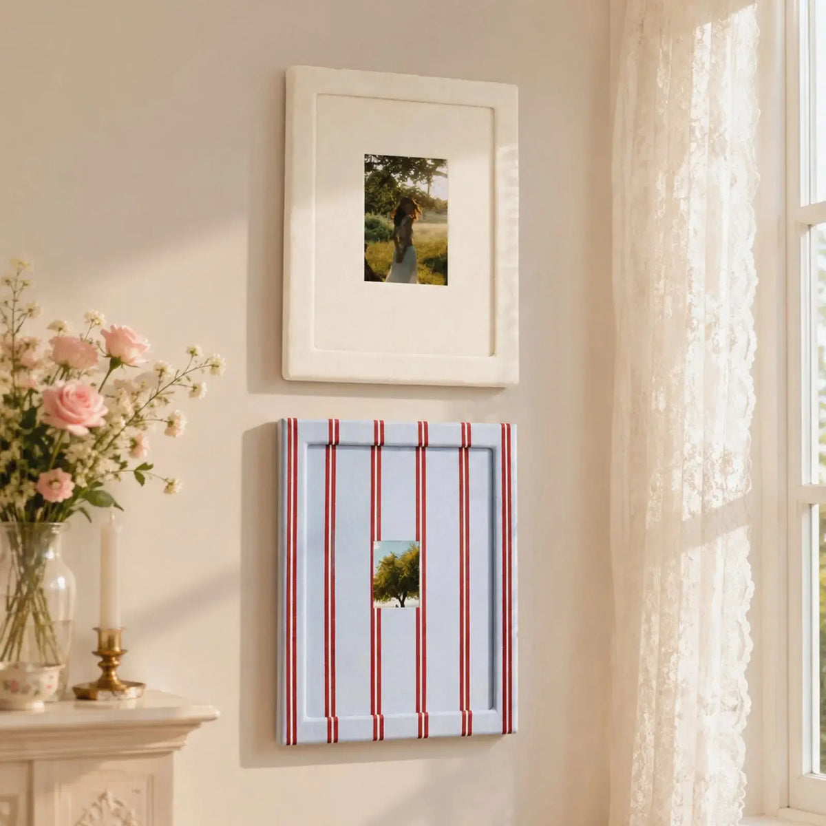Cream Velvet Stripe Photo Frame (5x7in/2.5x3.5in) , French Country Wall Decor Framzoo