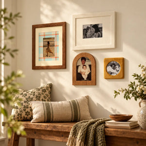 Picture Frame Set of 6 for Gallery Wall, Mixed Wood, Beaded & Velvet Photo Frames, Family Photo Display, Modern Boho Home Decor Framzoo