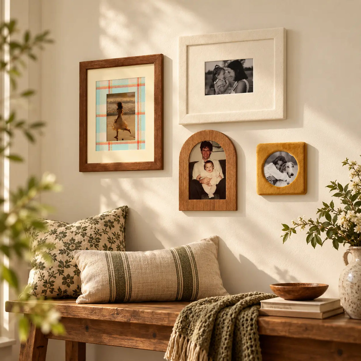 Picture Frame Set of 6 for Gallery Wall, Mixed Wood, Beaded & Velvet Photo Frames, Family Photo Display, Modern Boho Home Decor Framzoo