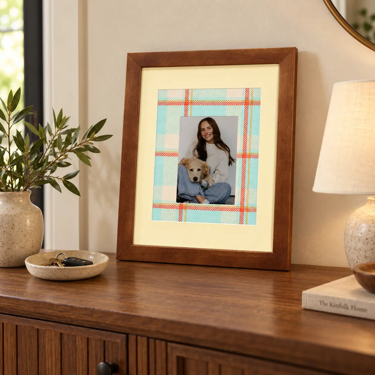 Retro Colorful Picture Frame, Plaid & Striped Photo Frame with Patterned Mat, Photo Booth Strip Frame, Eclectic Wall Decor, Preppy Gift Framzoo