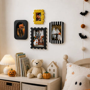 Statement Picture Frames Set of 4 | Black Yellow Stripe Frames | Eclectic Gallery Wall Decor | 5x7 4x6 Framzoo
