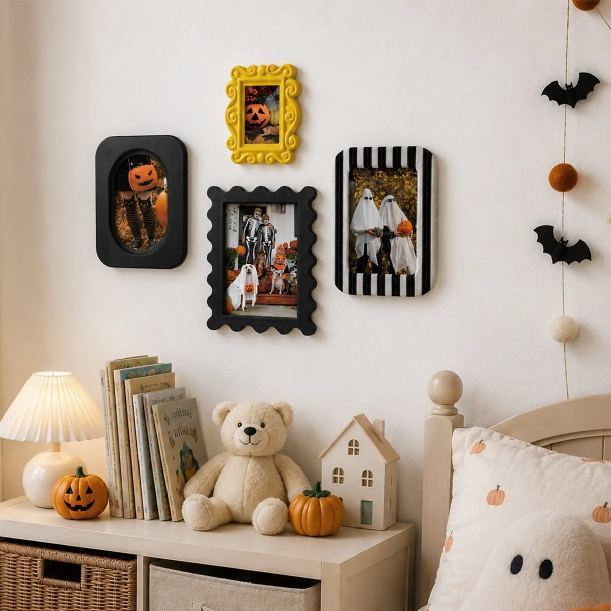Statement Picture Frames Set of 4 | Black Yellow Stripe Frames | Eclectic Gallery Wall Decor | 5x7 4x6 Framzoo