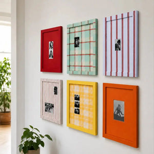 Eclectic Gallery Wall Frame Set – 6 Vintage Plaid Stripe Photo Frames-Photo paper size(2x1.5*4/2.5x3.5/5x7) Framzoo