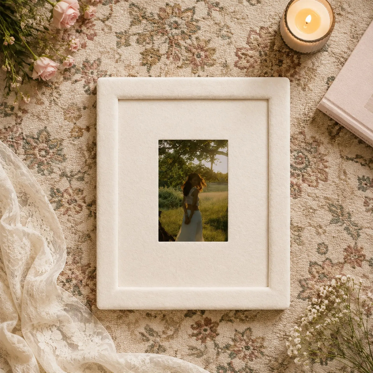 Cream Velvet Stripe Photo Frame (5x7in/2.5x3.5in) , French Country Wall Decor Framzoo