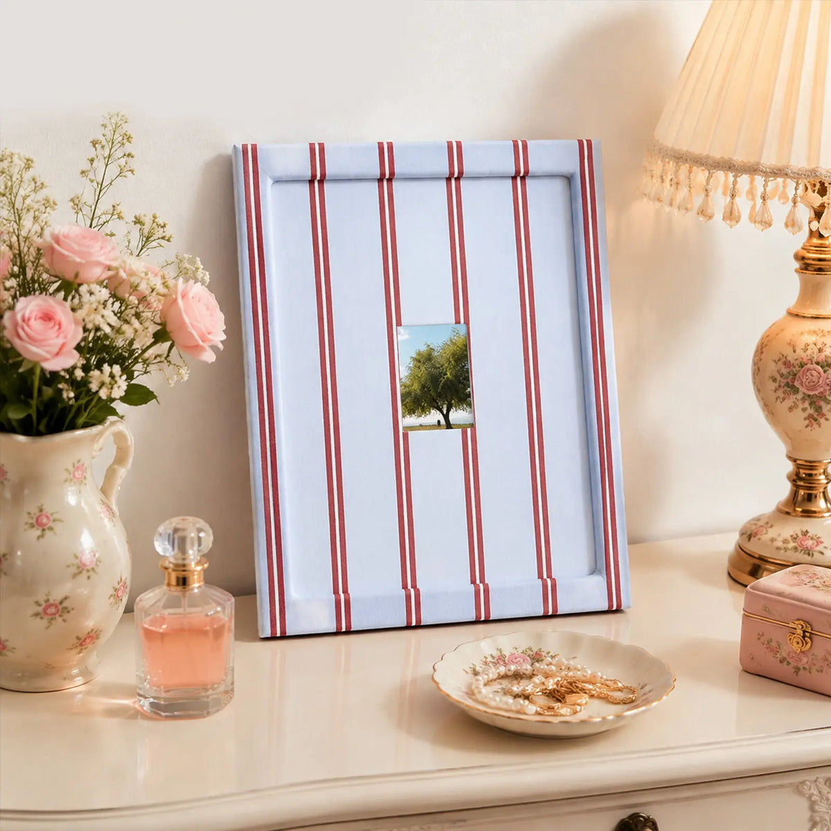 Cream Velvet Stripe Photo Frame (5x7in/2.5x3.5in) , French Country Wall Decor Framzoo